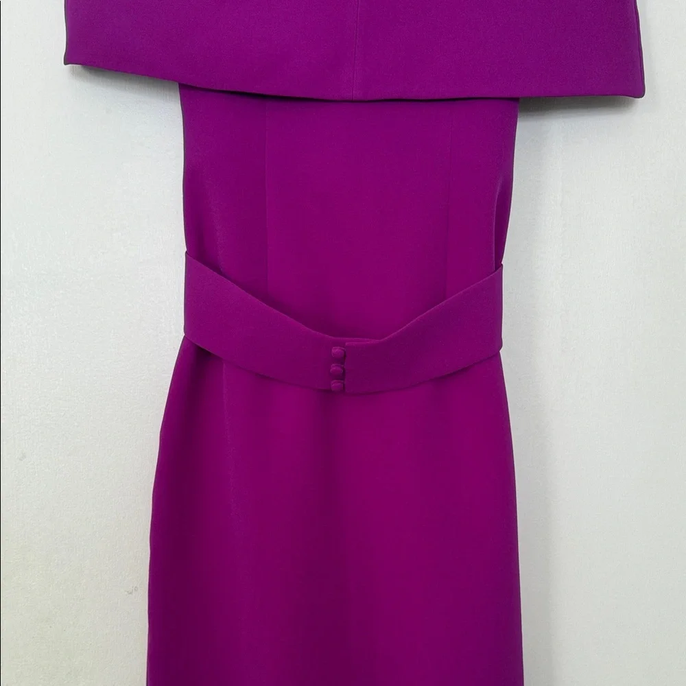 Safiyya Structured Cape-Detail Midi Dress in Fuchsia with Wide Belt - Picture 4 of 9